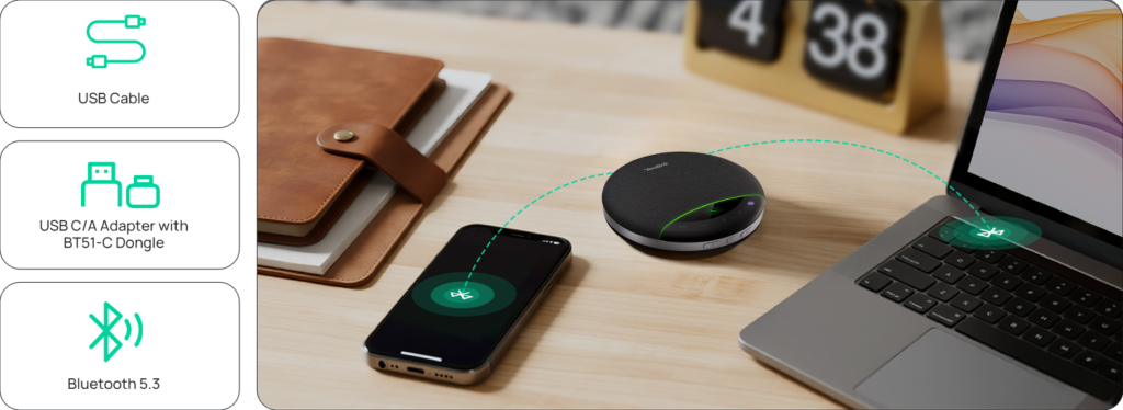 Yealink Sp96 mang đến kết nối linh hoạt USB, Bluetooth 5.3, USB dongle BT51C