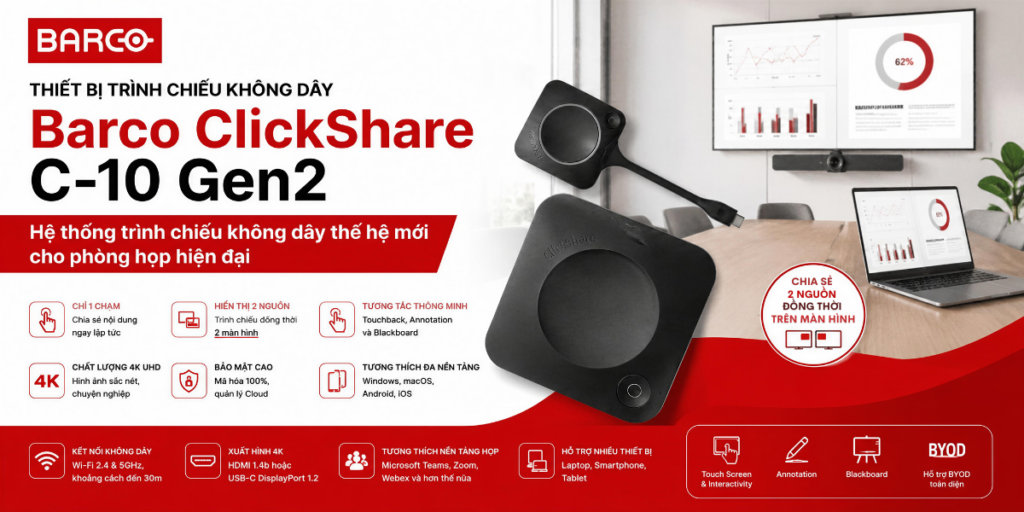 Barco ClickShare C-10 Gen2 là Hệ thống trình chiếu không dây thế hệ mới cho phòng họp hiện đại