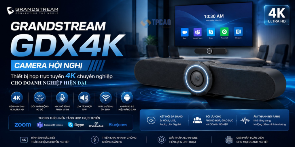 Thiết bị họp trực tuyến 4K chuyên nghiệp cho doanh nghiệp hiện đại Grandstream GDX4K