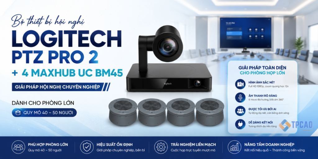 Yealink UVC86 + 4 Maxhub UC BM45 là Giải pháp hội nghị truyền hình chuyên nghiệpcho phòng họp 40–50 người 