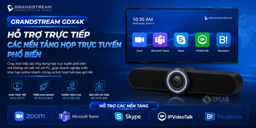 Grandstream GDX4K hỗ trợ các nền tảng họp trực tuyến phổ biến