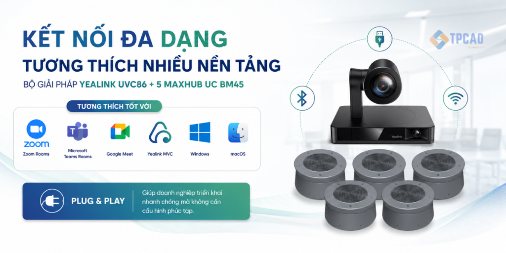 Yealink UVC86 + 5 Maxhub UC BM45 có kết nối đa dạng