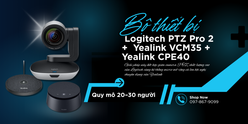 Bộ thiết bị Logitech PTZ Pro 2 + Yealink VCM35 + Yealink CPE40 đặc biệt phù hợp cho phòng họp 20–30 người