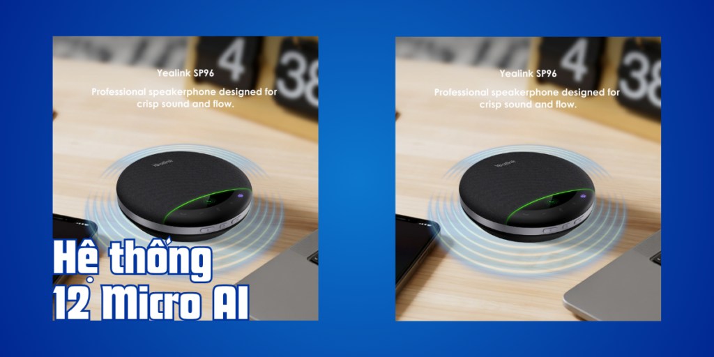 2 Yealink SP96 được trang bị hệ thống 12 Micro AI thu âm toàn diện