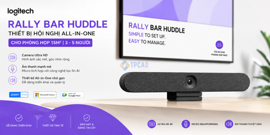 Logitech Rally Bar Huddle là thiết bị hội nghị All-in-One cho phòng họp 15m²từ 3-5 người