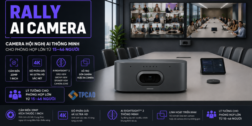 Logitech Rally AI Camera là Camera hội nghị AI thông minh cho phòng họp lớntừ 15–46 người