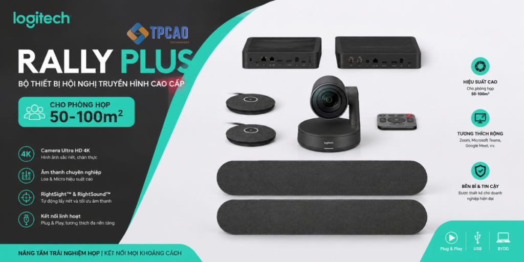 Logitech Rally Plus là Bộ thiết bị hội nghị truyền hình cao cấpcho phòng họp 50-100m²