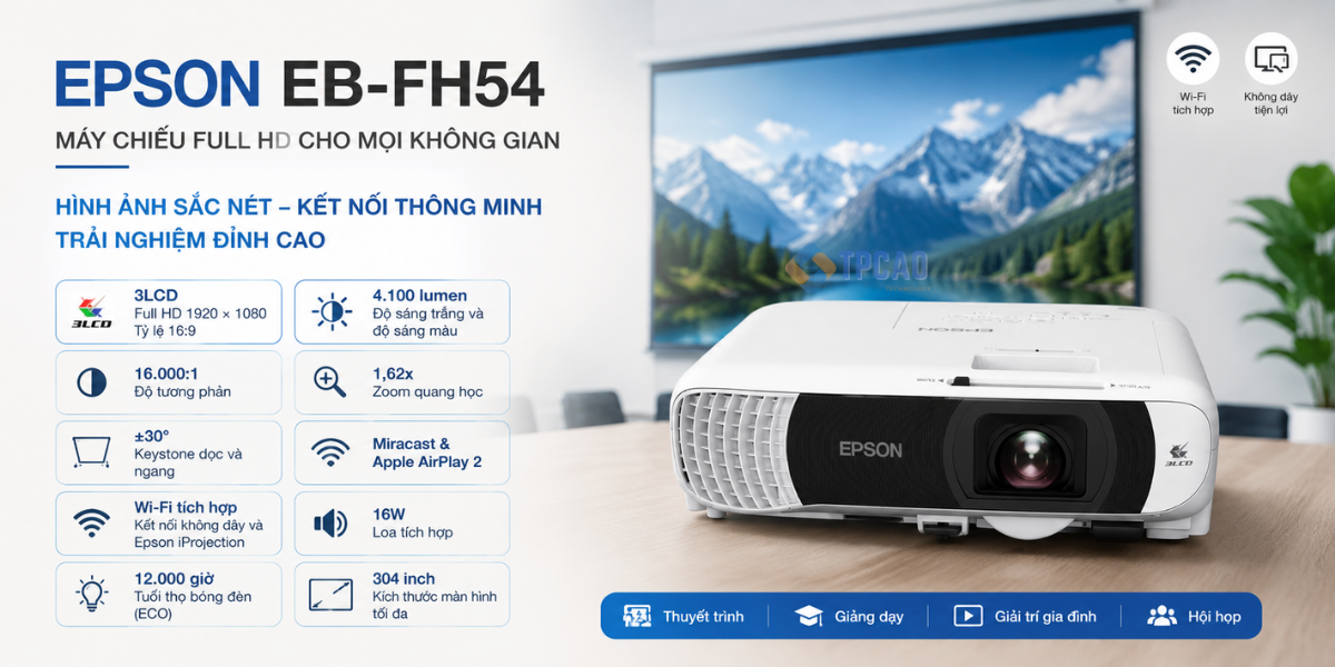 Epson EB-FH54 là máy chiếu Full HD dành cho môi trường doanh nghiệp và giáo dục