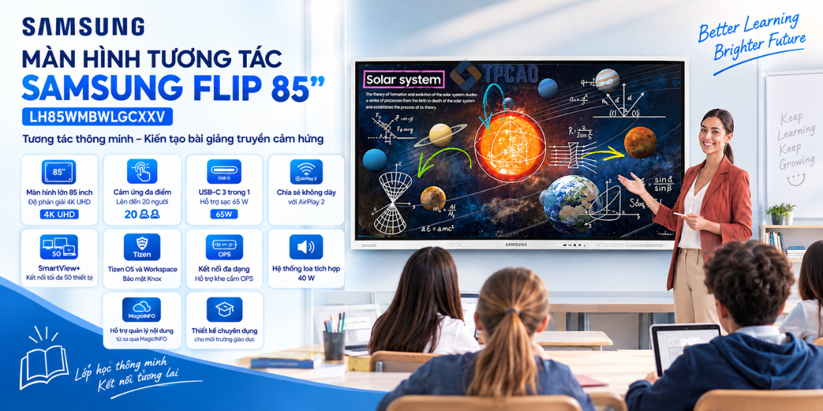 Samsung LH85WMBWLGCXXV là màn hình tương tác 85 inch thuộc dòng Samsung Flip Pro